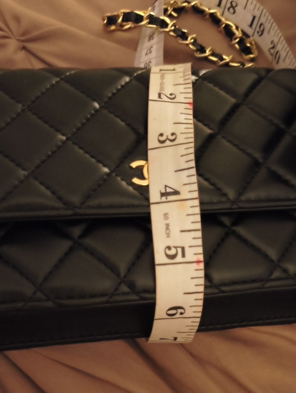 Authentic CHANEL Small  Black Quilted Leather Crossbody Baggett with Gold Chain - Picture 6 of 11